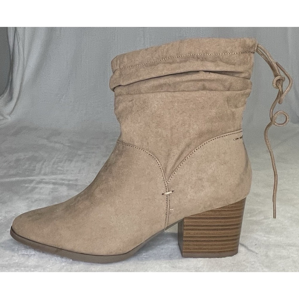 Just Fab Lesley Booties Taupe Size 11 Block Heel Slouch Boot Light Brown